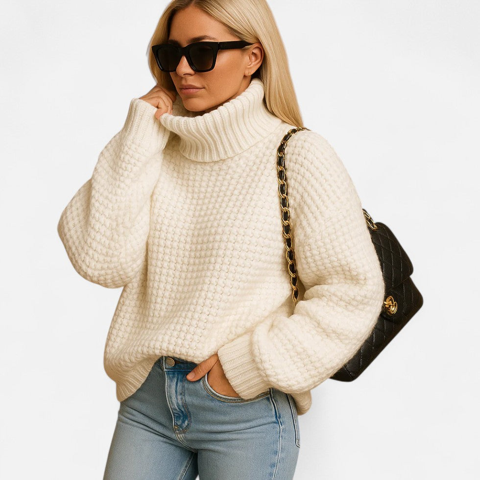 Dames Coltrui Gebreide Trui – Zachte Dikke Gebreide Pullover voor Elegante Herfst- en Winterlooks