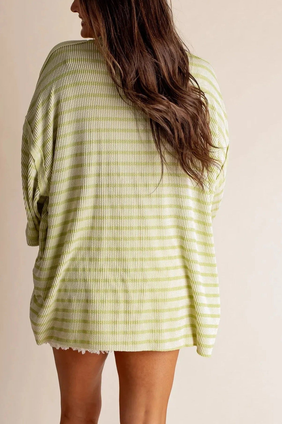 Dames Losse Gestreepte Gebreide Top – Zachte Geribde Ronde Hals Pullover met Voorzak voor Dagelijks Gebruik