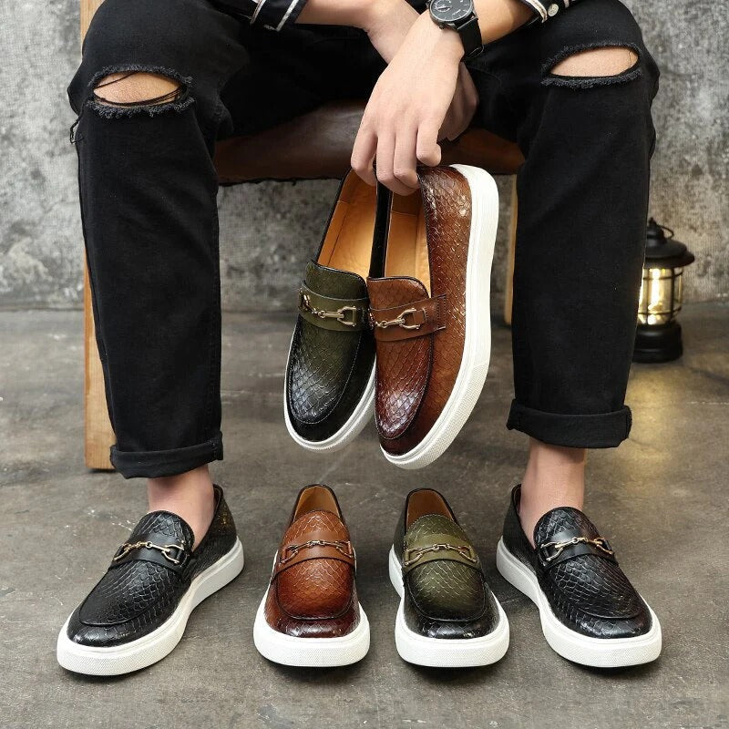 Heren Instappers met Krokodillenpatroon en Bit Detail – Casual & Formele Schoenen