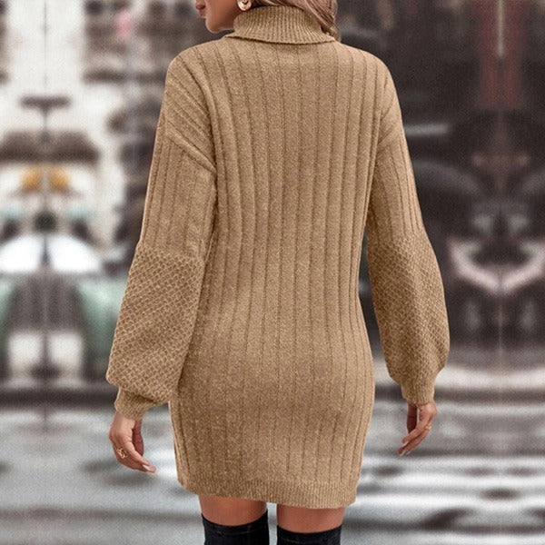 Moderne Trui-Jurk met Rolkraag – Effen Kleur & Lange Mouwen voor Elegante Winterstijl