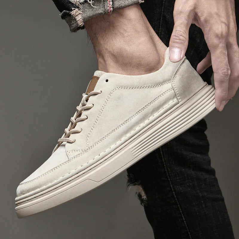 Heren Lage Leren Sneakers met Gevoerde Zool – Casual & Nette Dagelijkse Schoenen
