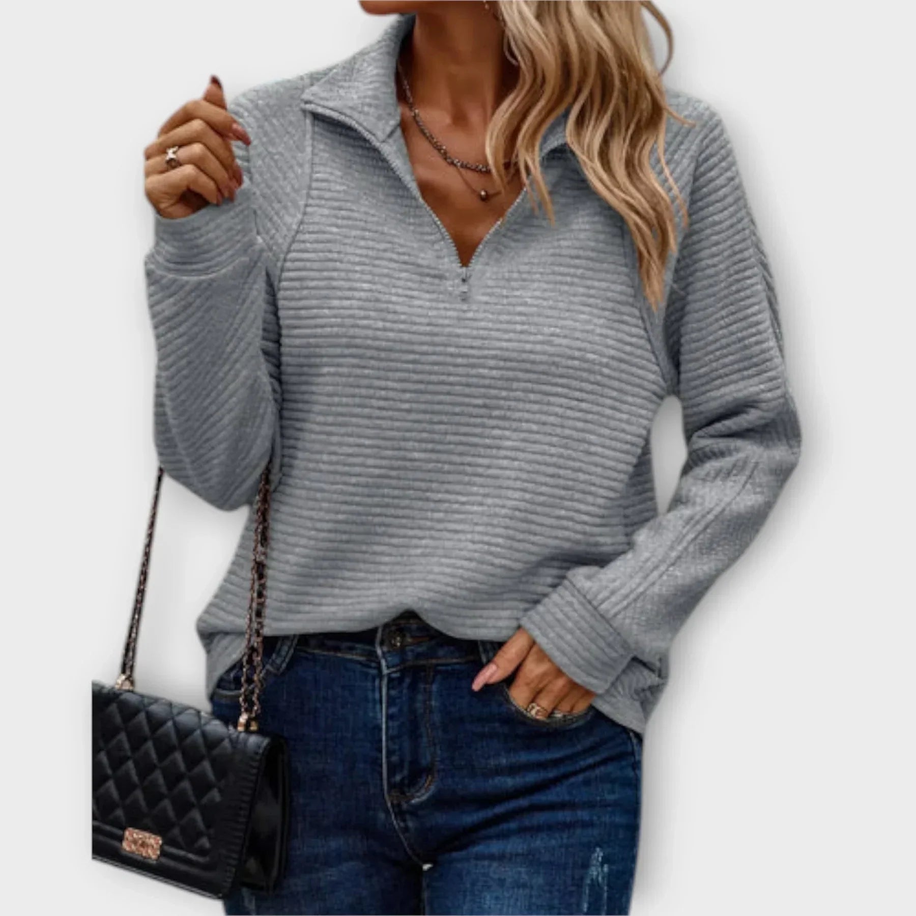 Halfzip Pullover Dames – Modieuze Trui met Rits en V-Hals