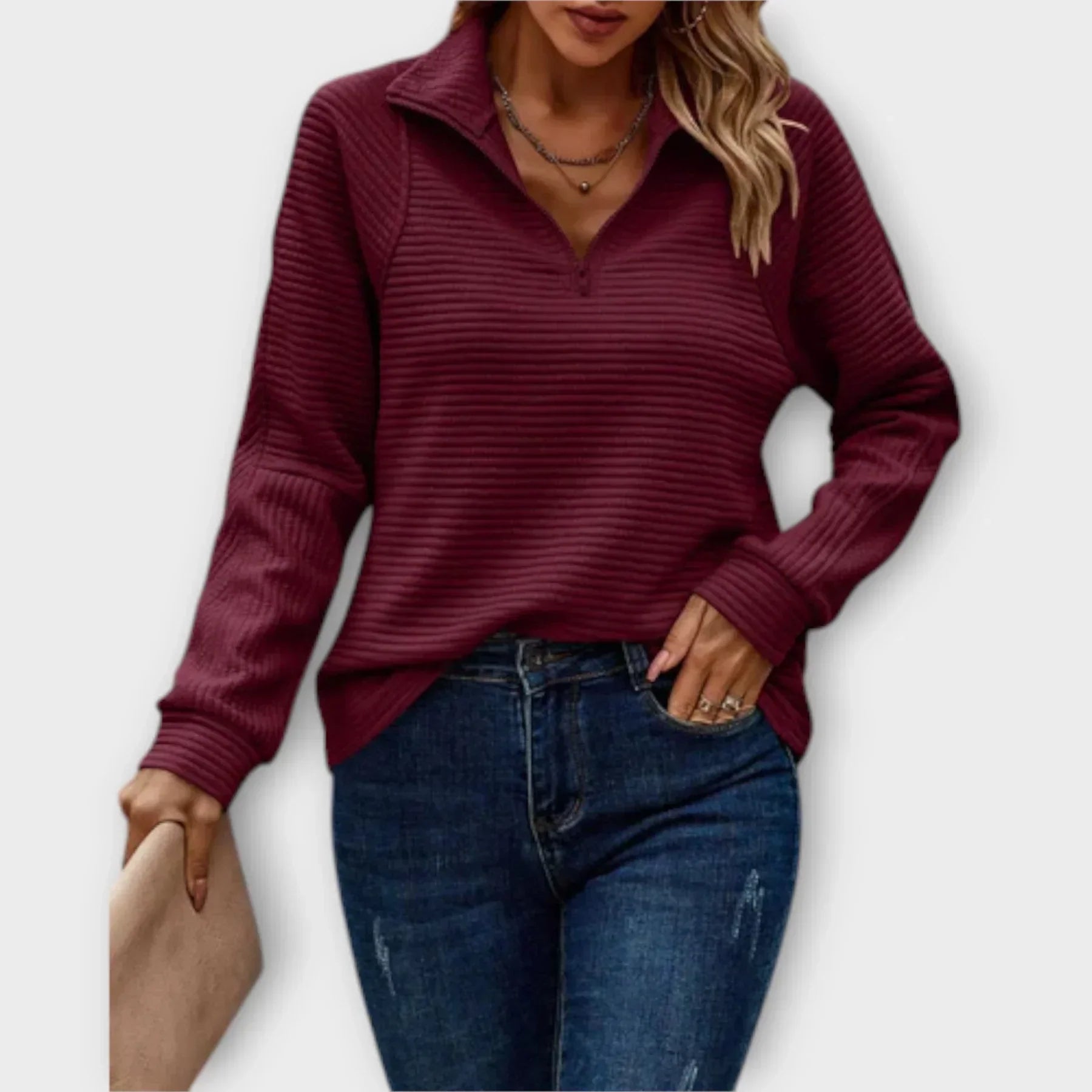 Halfzip Pullover Dames – Modieuze Trui met Rits en V-Hals