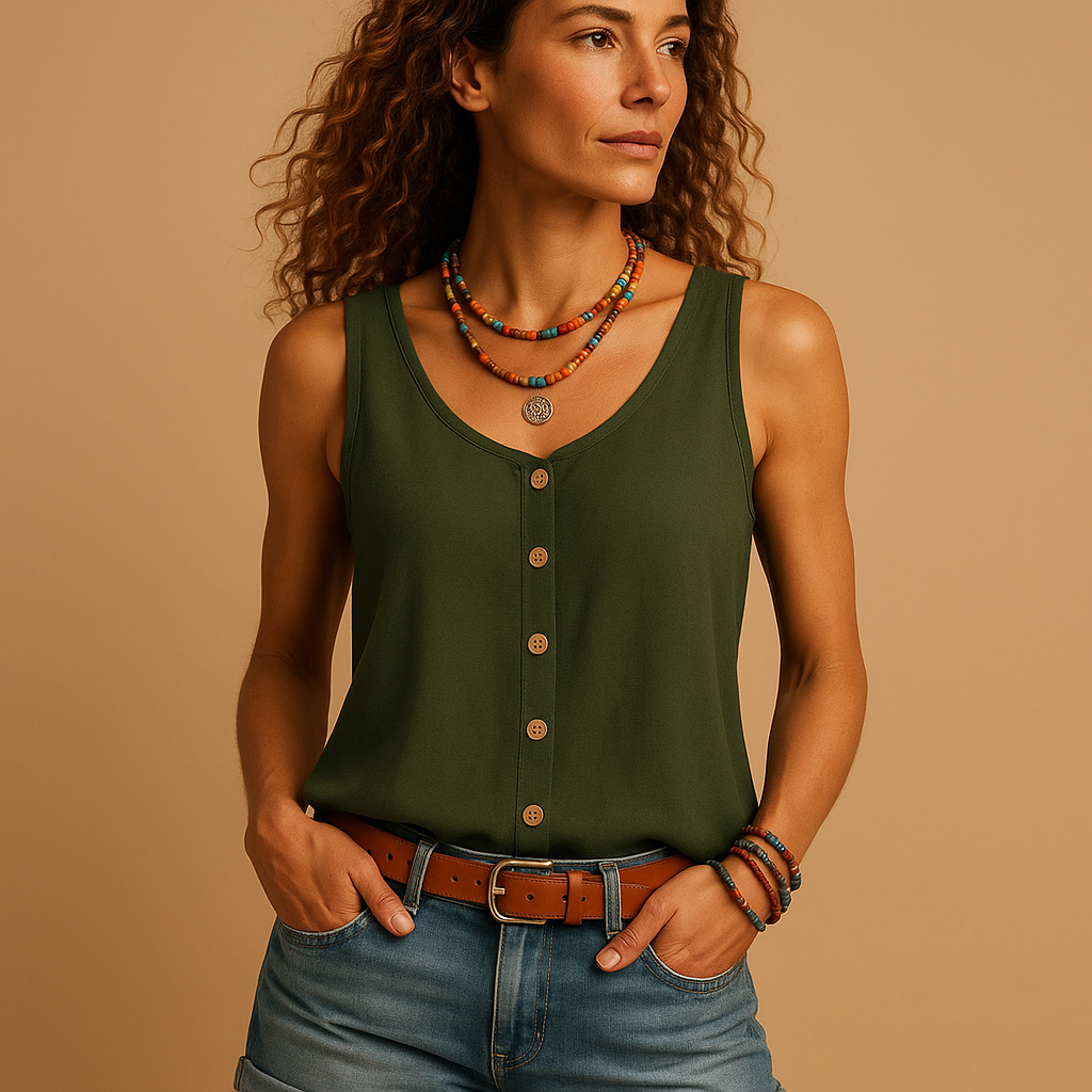 Luchtige Mouwloze Top met V-hals voor Dames – Casual, Comfortabel en Perfect voor Zomerse Dagen