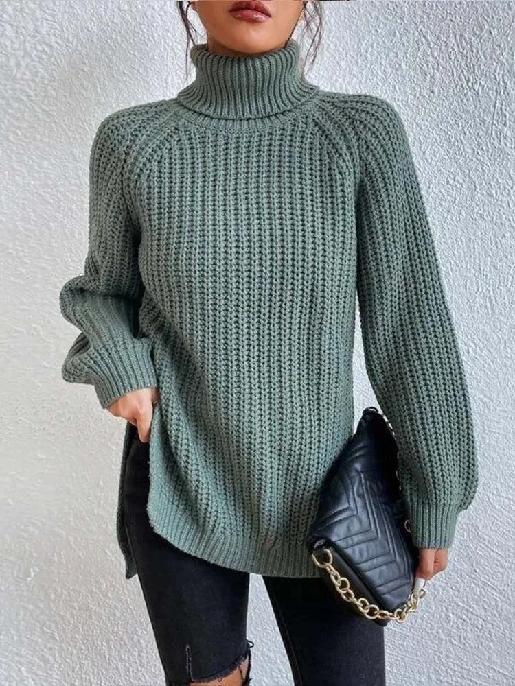 Lichte Coltrui met Vlechtpatroon – Elegante Slim-fit Trui voor Lente & Herfst