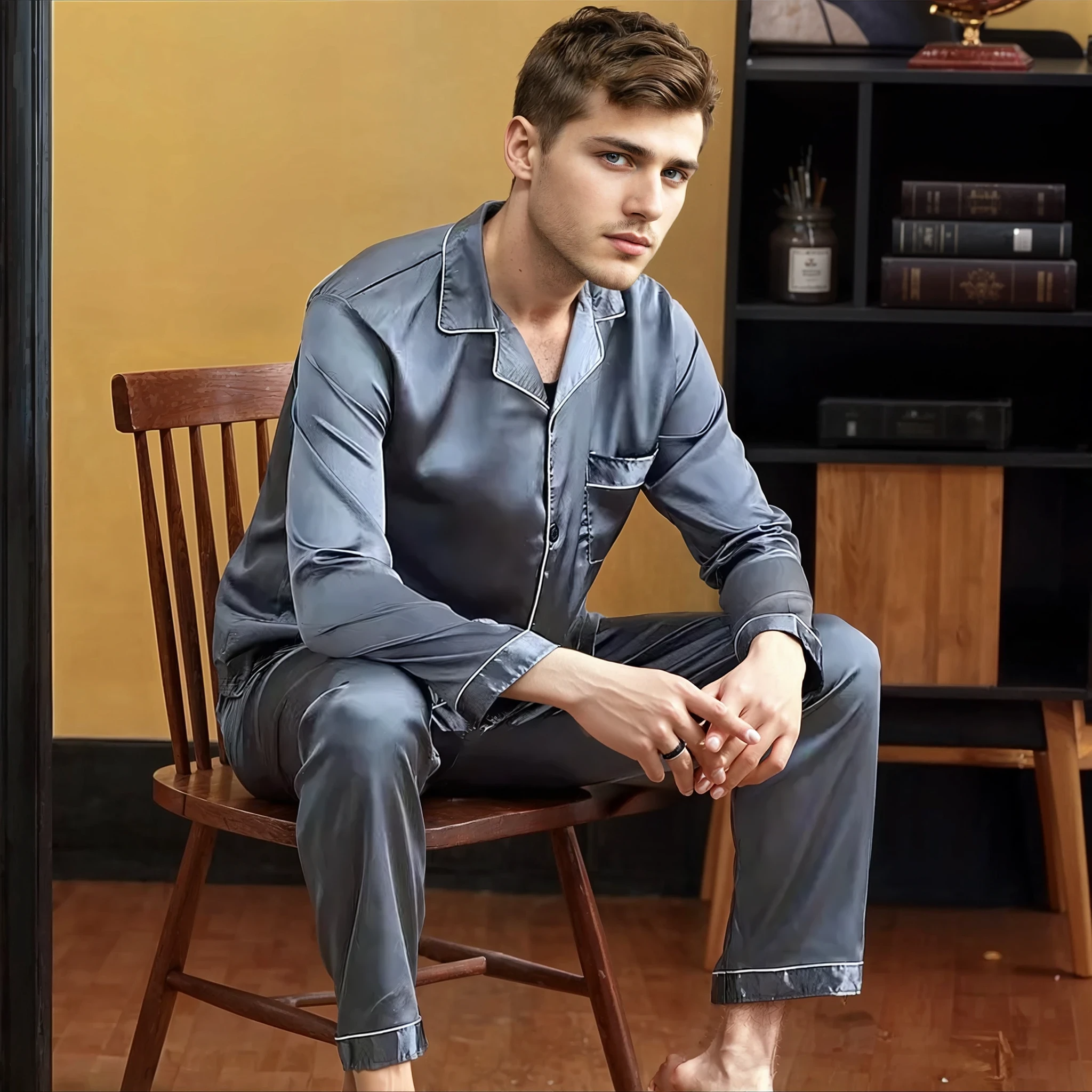 Heren Satijnen Pyjama Set – Lichtgewicht Lange Mouw Nachtkleding voor Ultiem Comfort