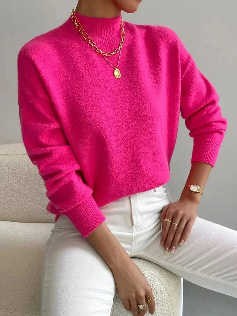 Dames High-Neck Trui – Elegante Gebreide Katoenen Trui, Comfortabel & Veelzijdig