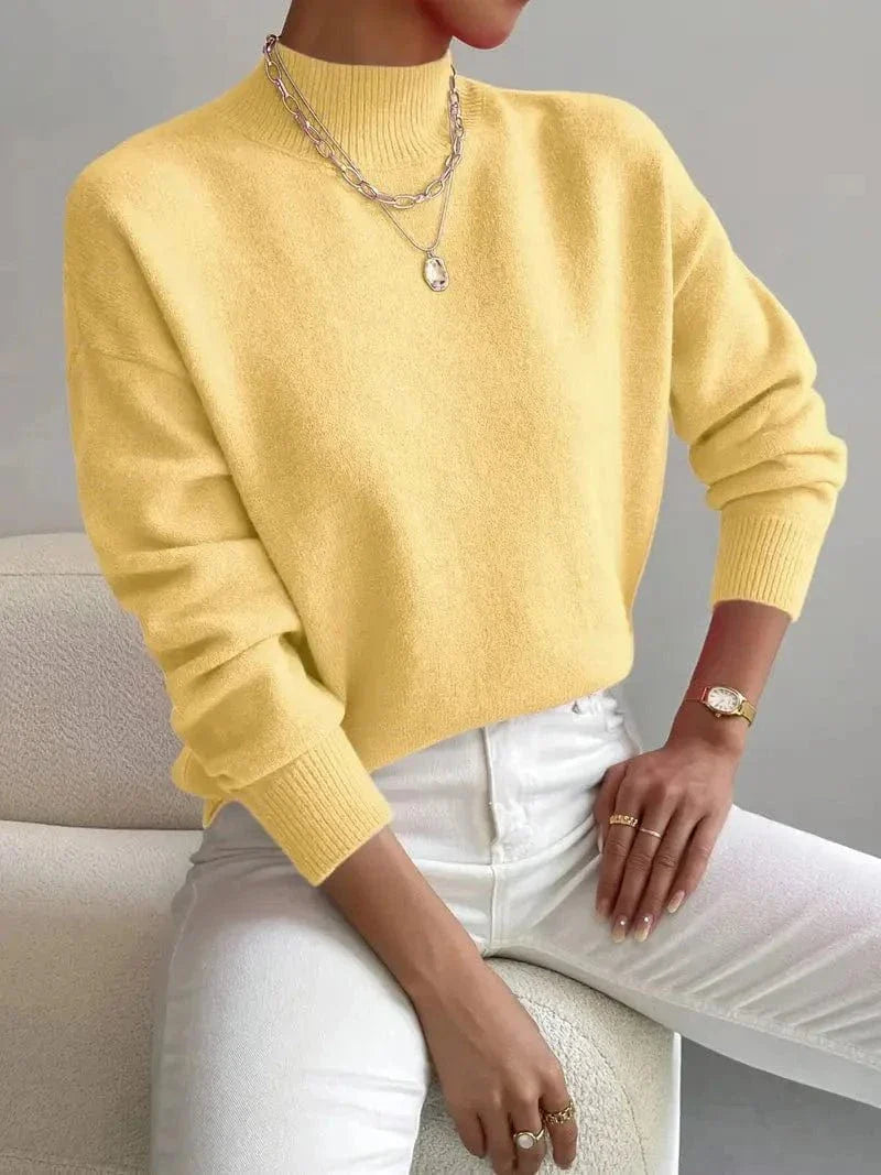 Dames High-Neck Trui – Elegante Gebreide Katoenen Trui, Comfortabel & Veelzijdig