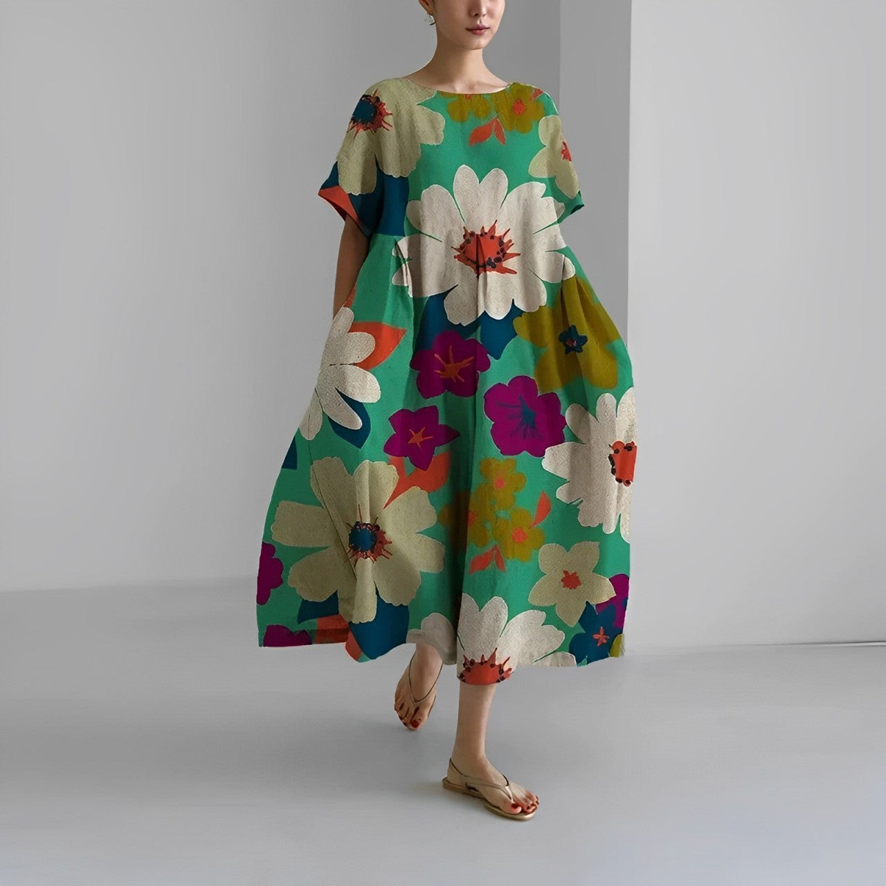 Artistieke Oversized Jurk met Kleurrijke Print – Moderne Boho Stijl voor Moeiteloze Eleganties