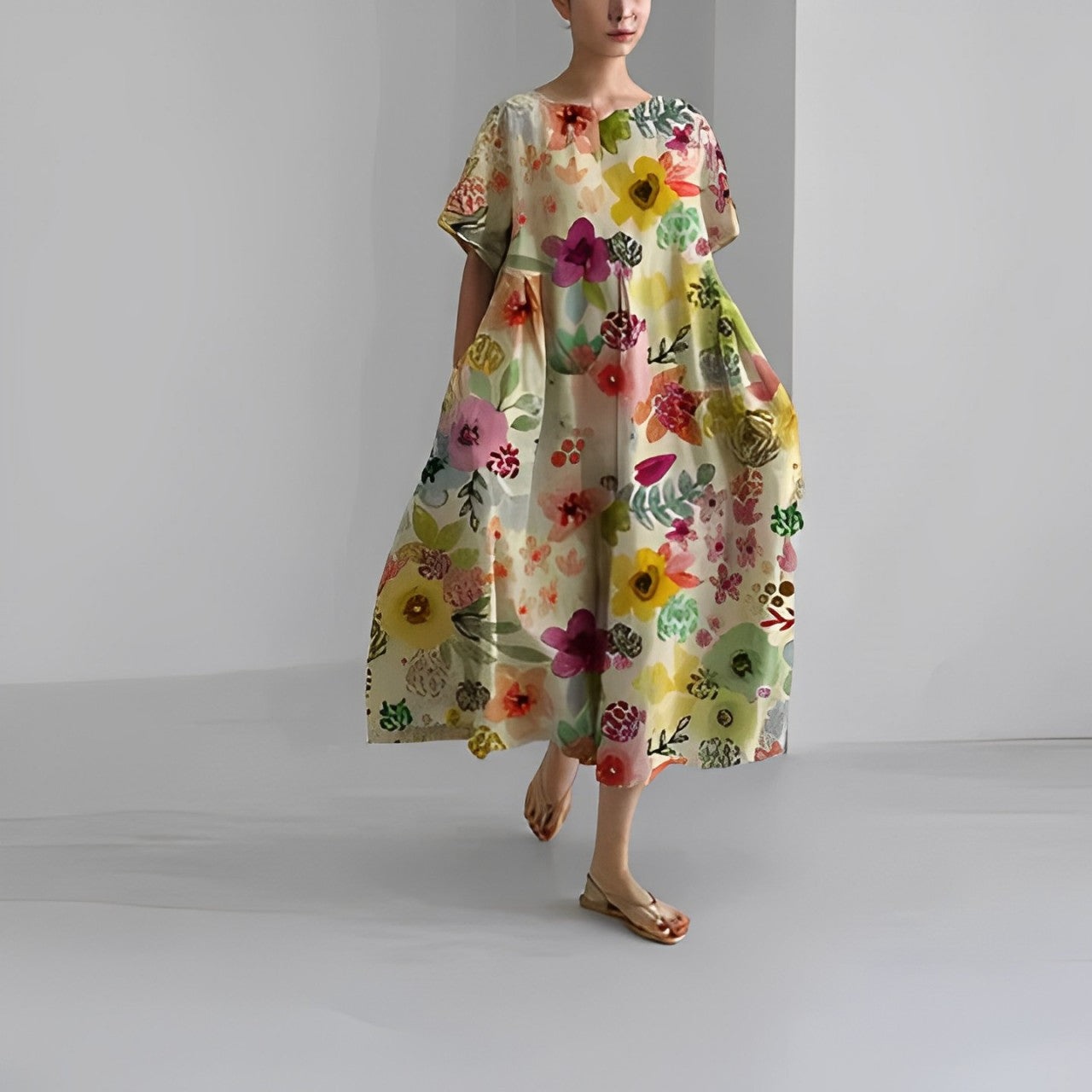 Artistieke Oversized Jurk met Kleurrijke Print – Moderne Boho Stijl voor Moeiteloze Eleganties