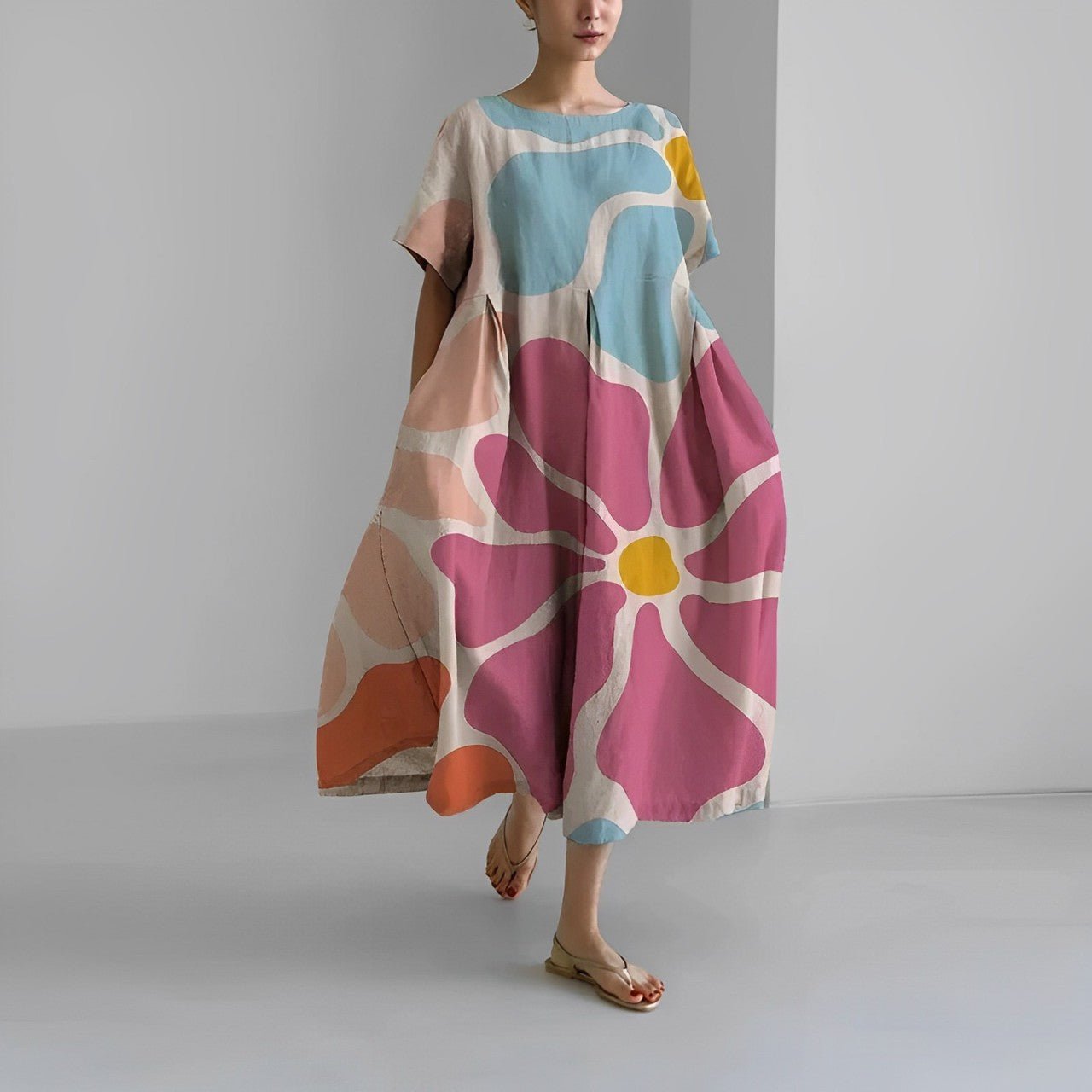 Artistieke Oversized Jurk met Kleurrijke Print – Moderne Boho Stijl voor Moeiteloze Eleganties