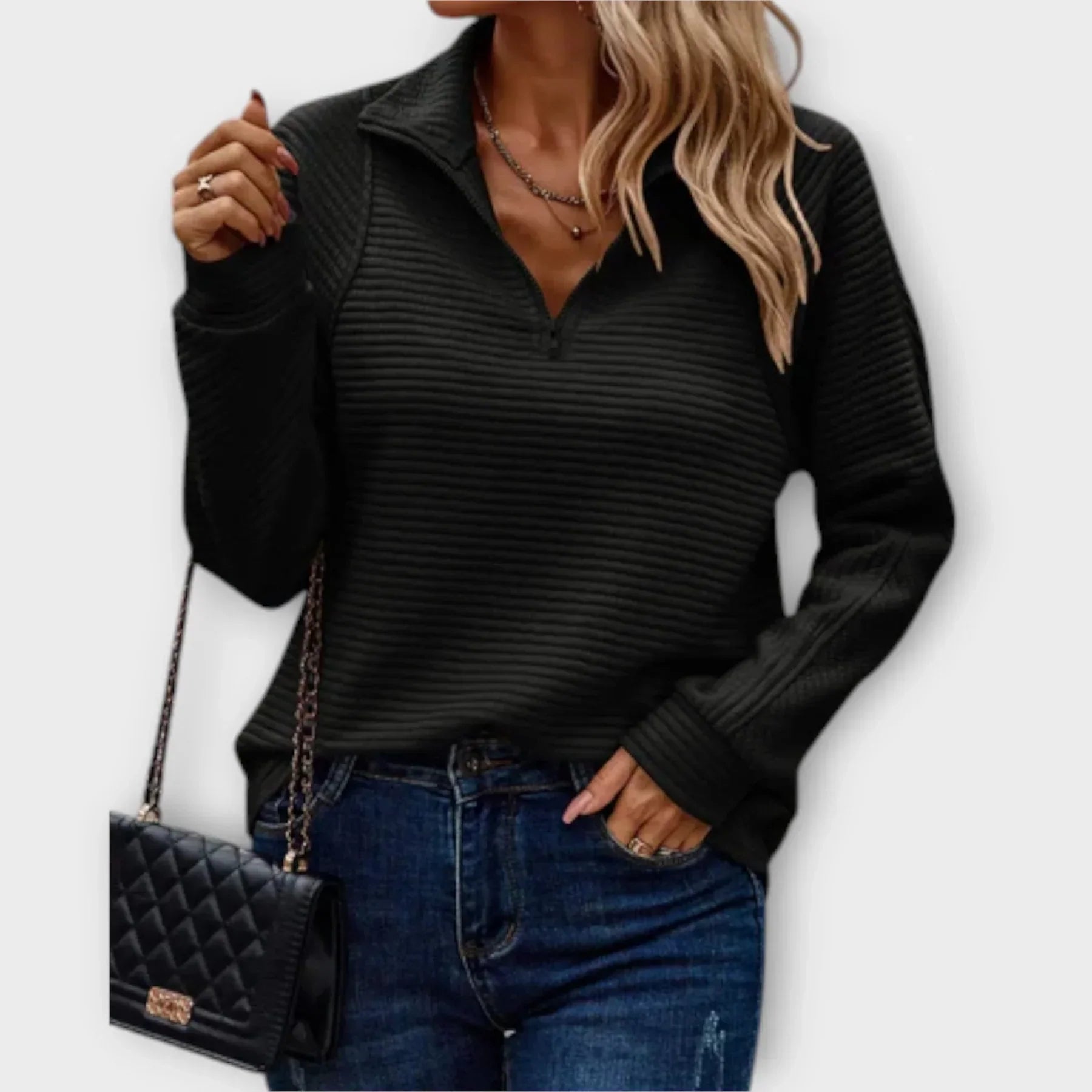 Halfzip Pullover Dames – Modieuze Trui met Rits en V-Hals