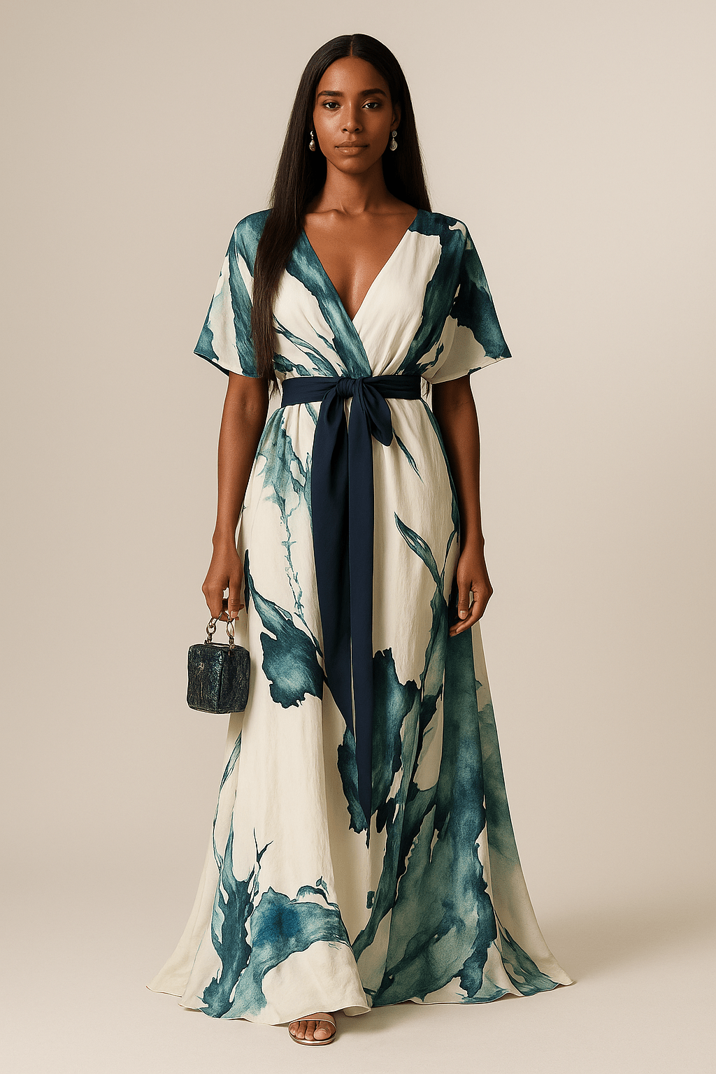 Lange Jurk met Aquarelprint – Elegante Maxi Jurk voor Dames