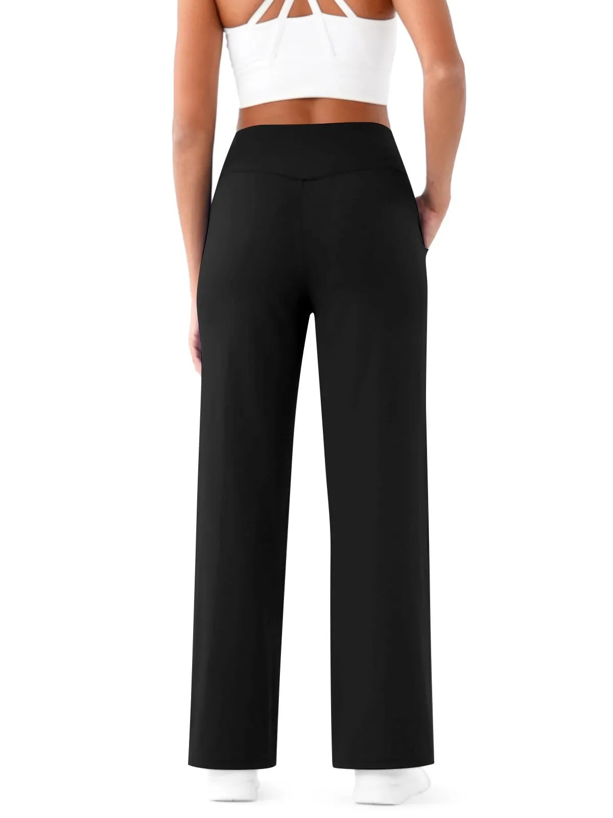 Hoge Taille Wijde Pijpen Broek met Zakken – Comfortabele Allround Broek voor Werk, Yoga en Vrijetijd