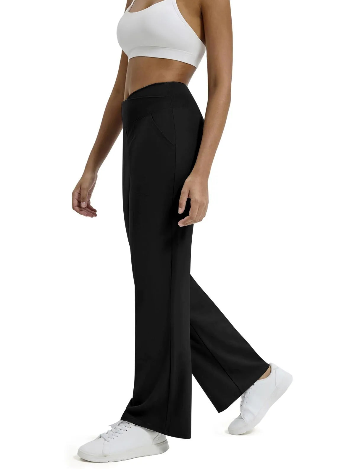 Hoge Taille Wijde Pijpen Broek met Zakken – Comfortabele Allround Broek voor Werk, Yoga en Vrijetijd