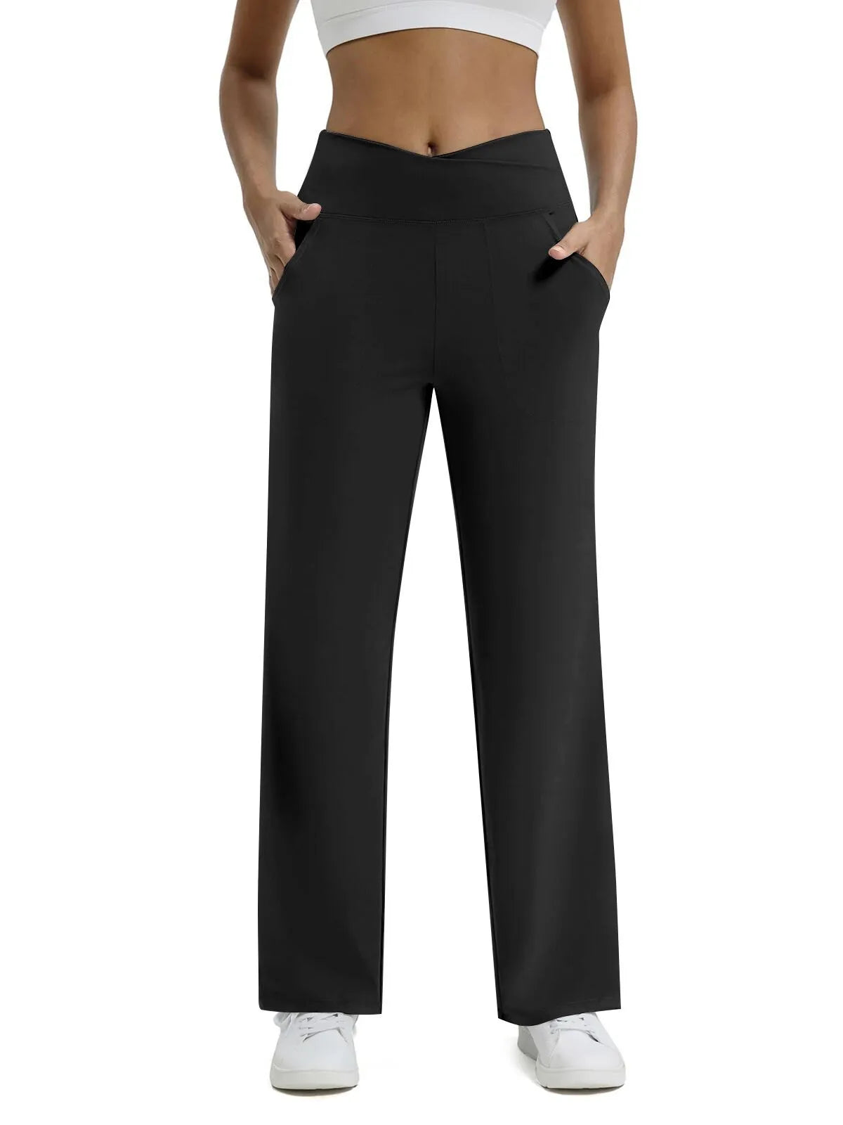 Hoge Taille Wijde Pijpen Broek met Zakken – Comfortabele Allround Broek voor Werk, Yoga en Vrijetijd