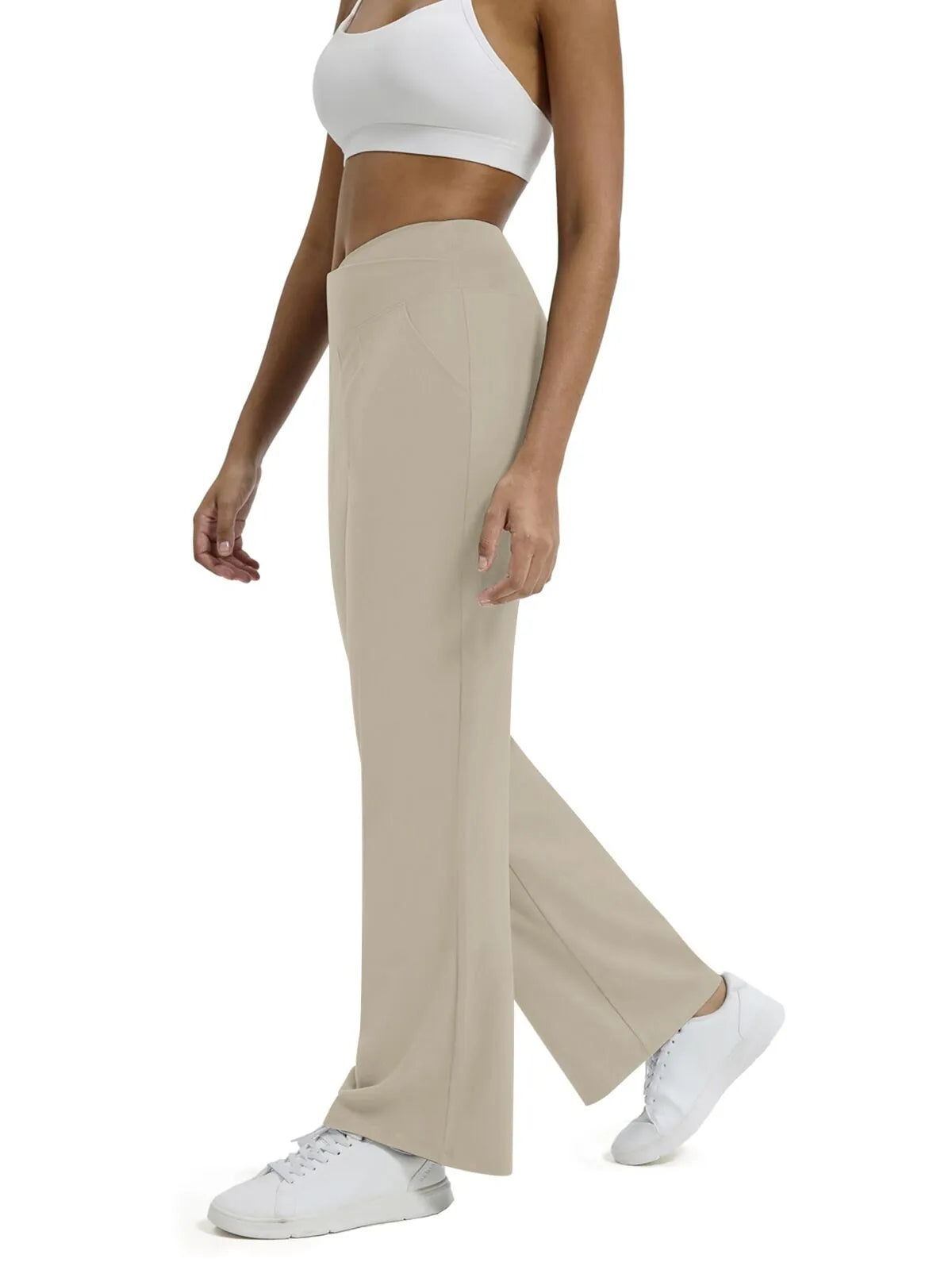 Hoge Taille Wijde Pijpen Broek met Zakken – Comfortabele Allround Broek voor Werk, Yoga en Vrijetijd