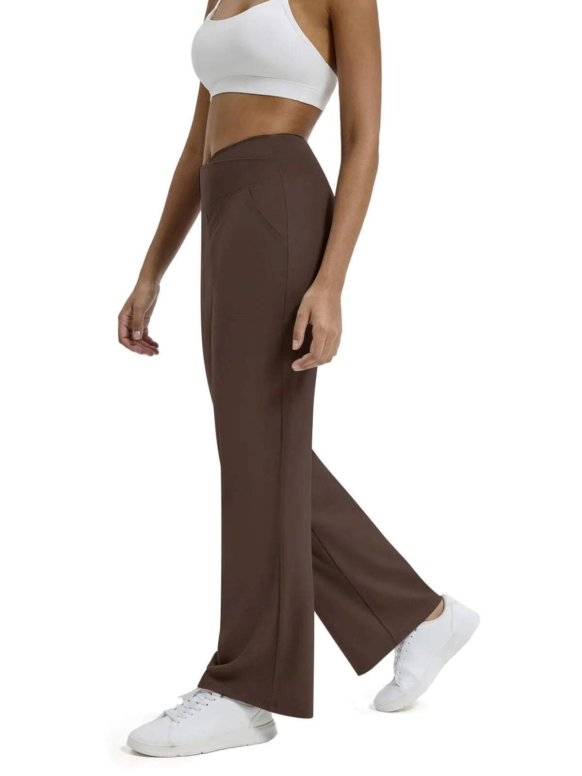 Hoge Taille Wijde Pijpen Broek met Zakken – Comfortabele Allround Broek voor Werk, Yoga en Vrijetijd