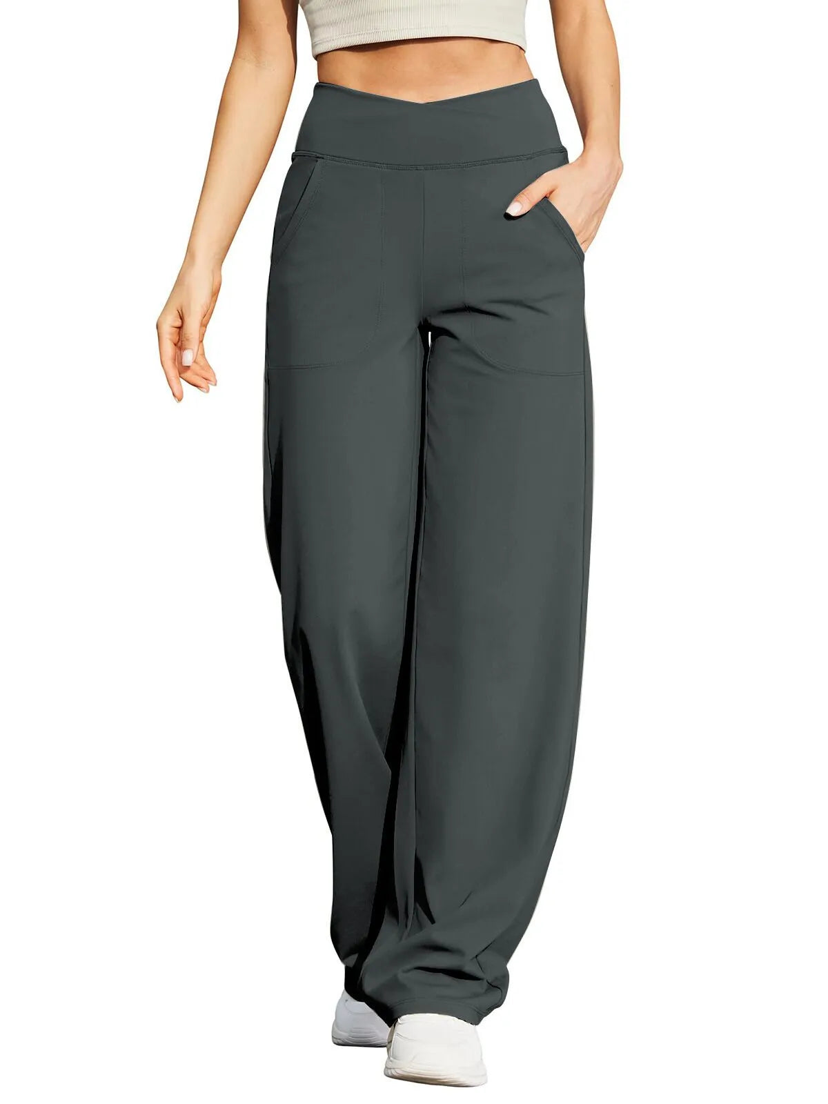 Hoge Taille Wijde Pijpen Broek met Zakken – Comfortabele Allround Broek voor Werk, Yoga en Vrijetijd