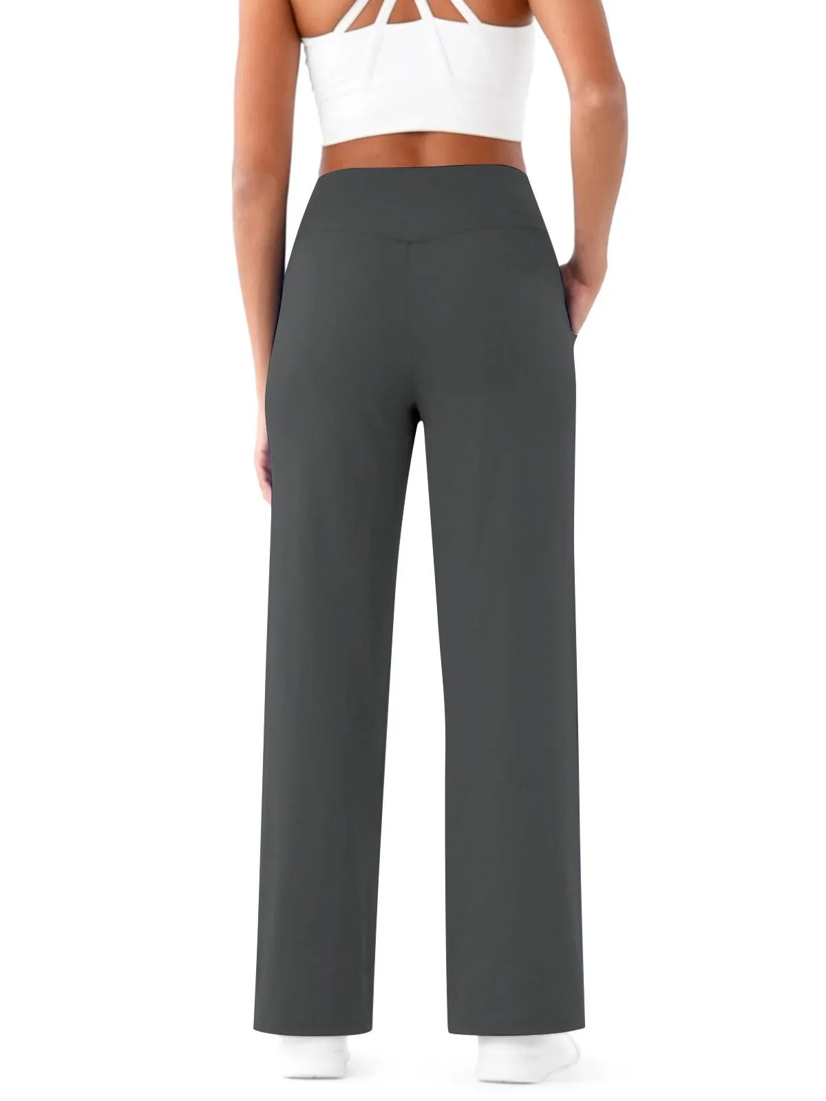 Hoge Taille Wijde Pijpen Broek met Zakken – Comfortabele Allround Broek voor Werk, Yoga en Vrijetijd