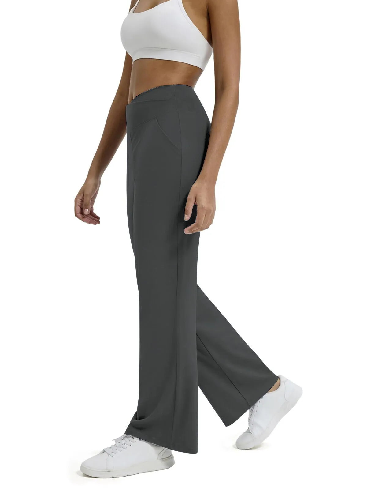 Hoge Taille Wijde Pijpen Broek met Zakken – Comfortabele Allround Broek voor Werk, Yoga en Vrijetijd