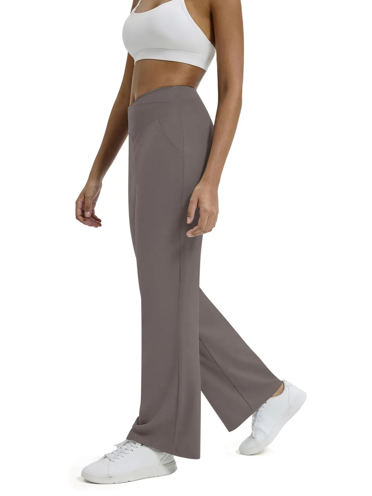 Hoge Taille Wijde Pijpen Broek met Zakken – Comfortabele Allround Broek voor Werk, Yoga en Vrijetijd