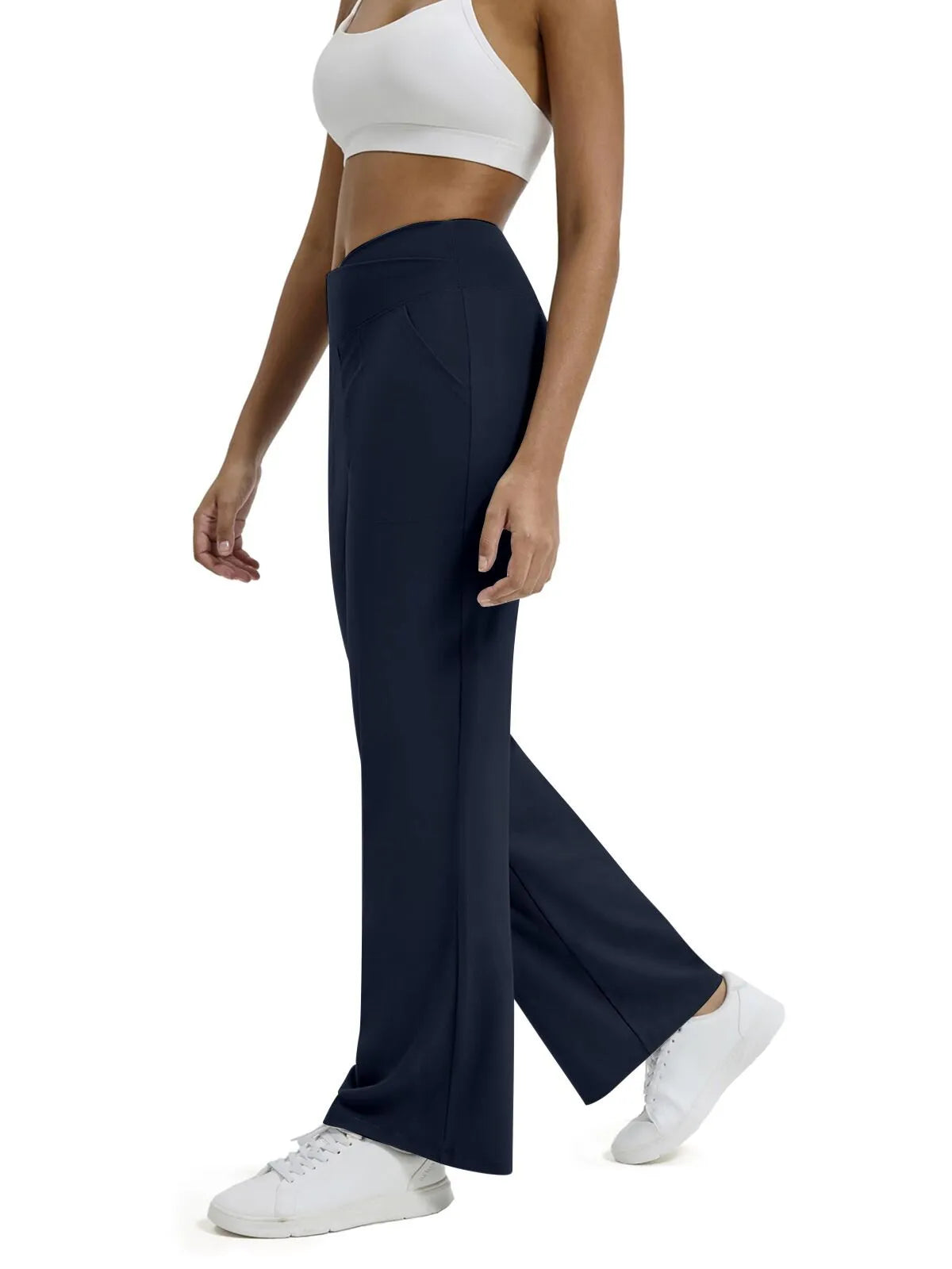 Hoge Taille Wijde Pijpen Broek met Zakken – Comfortabele Allround Broek voor Werk, Yoga en Vrijetijd