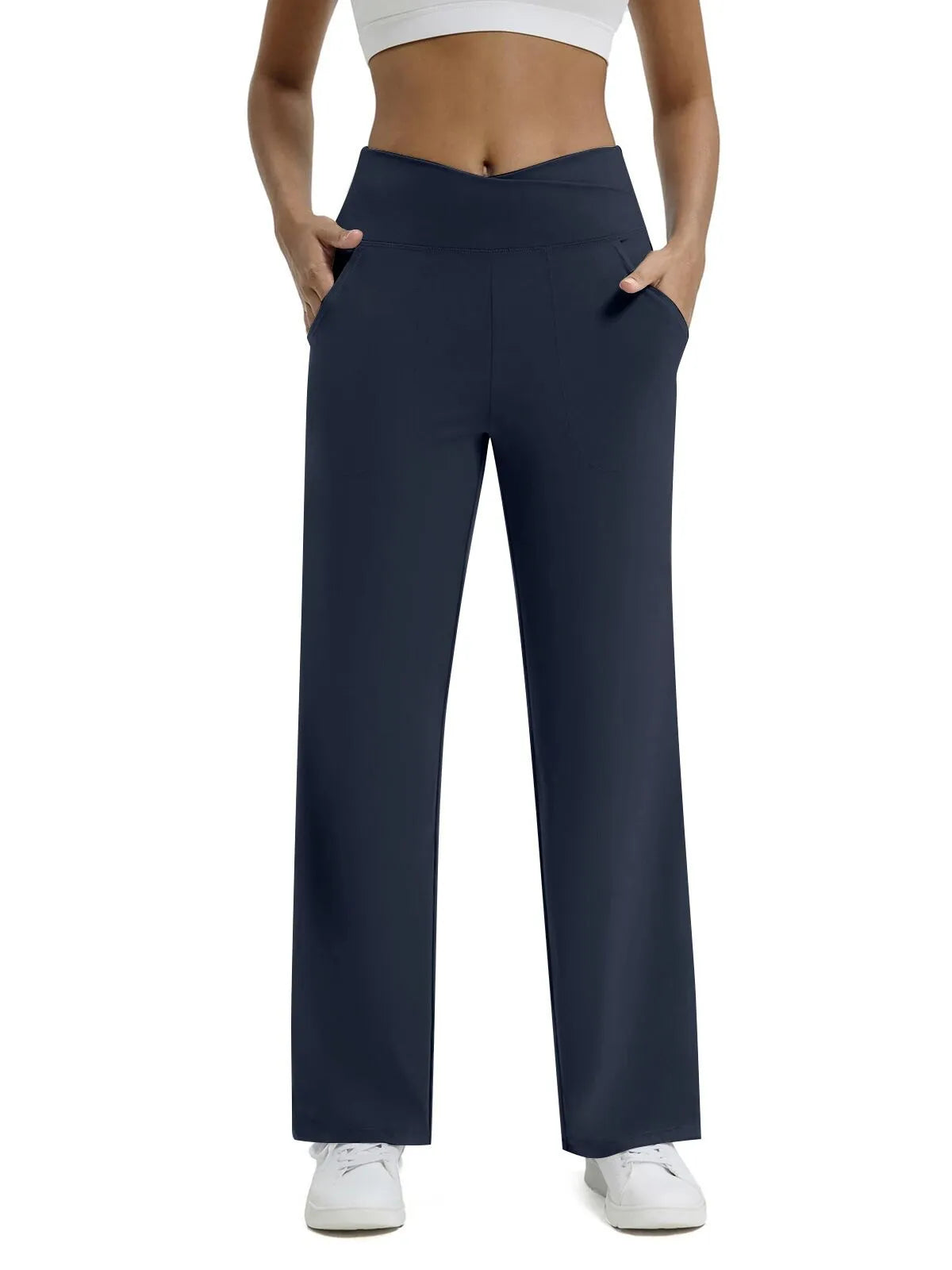 Hoge Taille Wijde Pijpen Broek met Zakken – Comfortabele Allround Broek voor Werk, Yoga en Vrijetijd