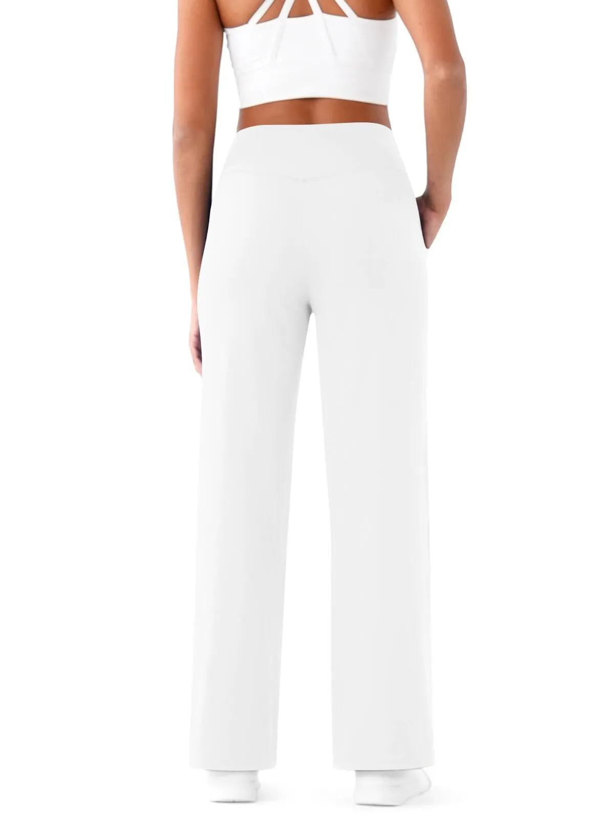 Hoge Taille Wijde Pijpen Broek met Zakken – Comfortabele Allround Broek voor Werk, Yoga en Vrijetijd