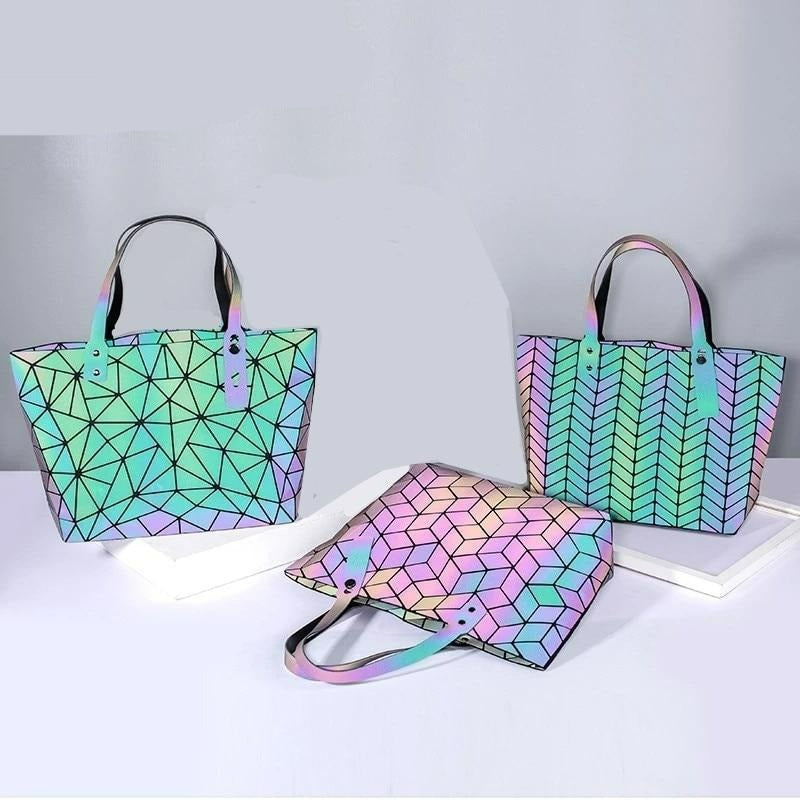 Geometrische Tote Bag – Stijlvolle Luminieuze Handtas met Iriserend Effect & Schouderbanden