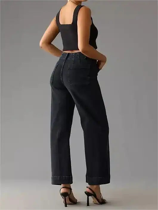 Korte jeans met wijde pijpen en buikcontrol – Comfortabele stretch & billenliftende pasvorm