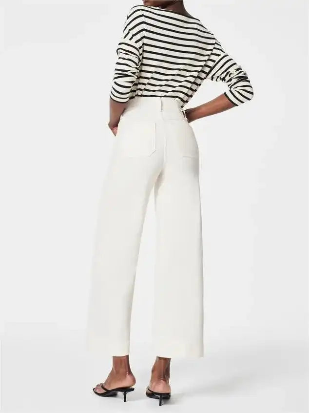 Korte jeans met wijde pijpen en buikcontrol – Comfortabele stretch & billenliftende pasvorm
