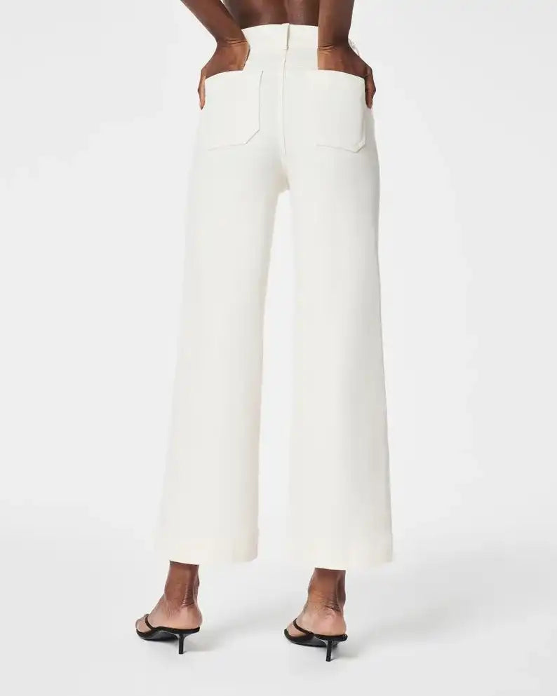Korte jeans met wijde pijpen en buikcontrol – Comfortabele stretch & billenliftende pasvorm