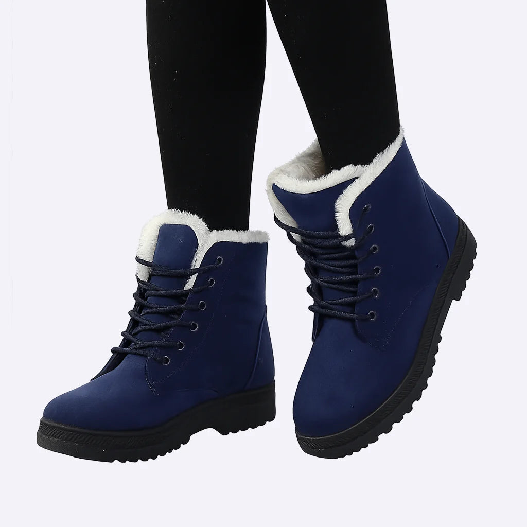 Dames Winter Snowboots – Warme Enkelboots met Veters, Bontvoering en Antislip Zool