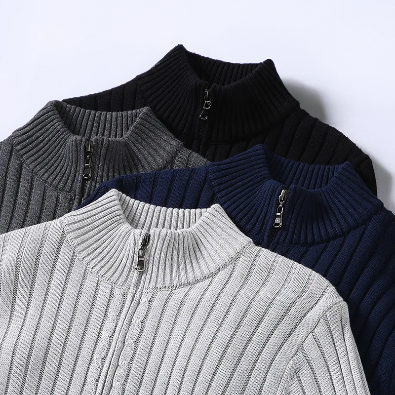 Merino Zip Cardigan – Luxe Shetland Wol Herenvest met Rits en Turtleneck