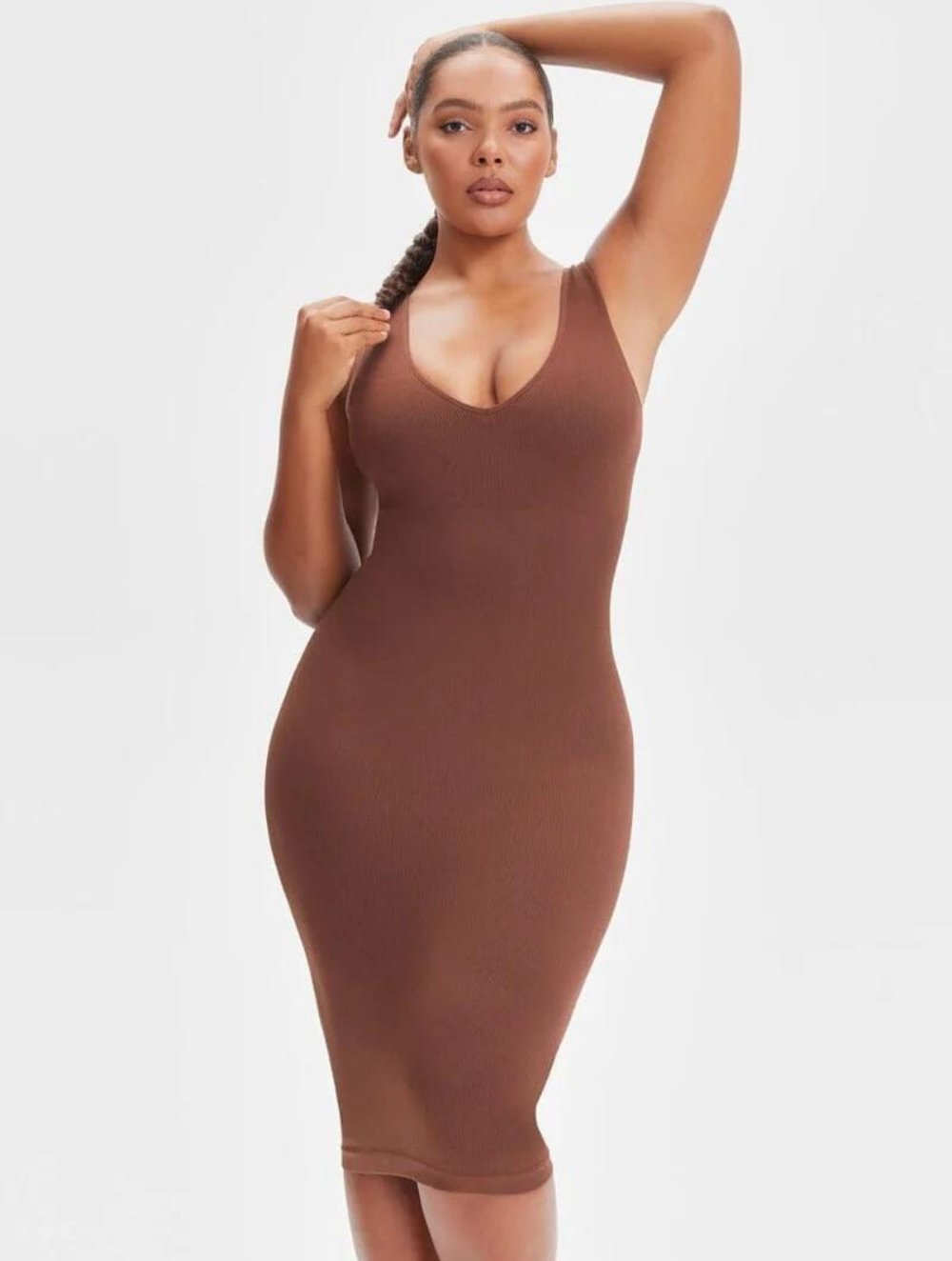 Shapewear Jurk met Diepe V-Hals en Lange Mouwen