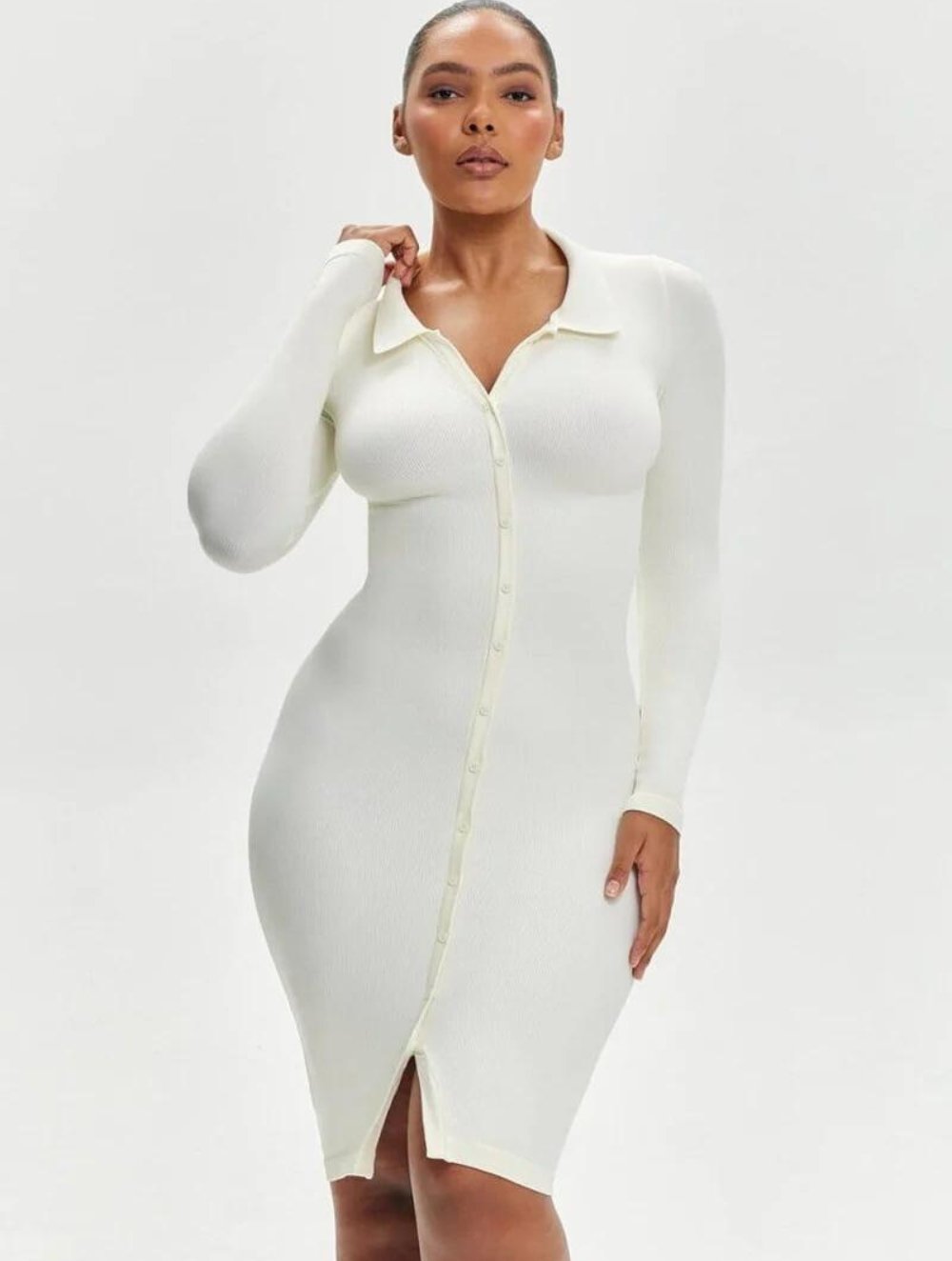 Shapewear Jurk met Kraag en Knoopdetails