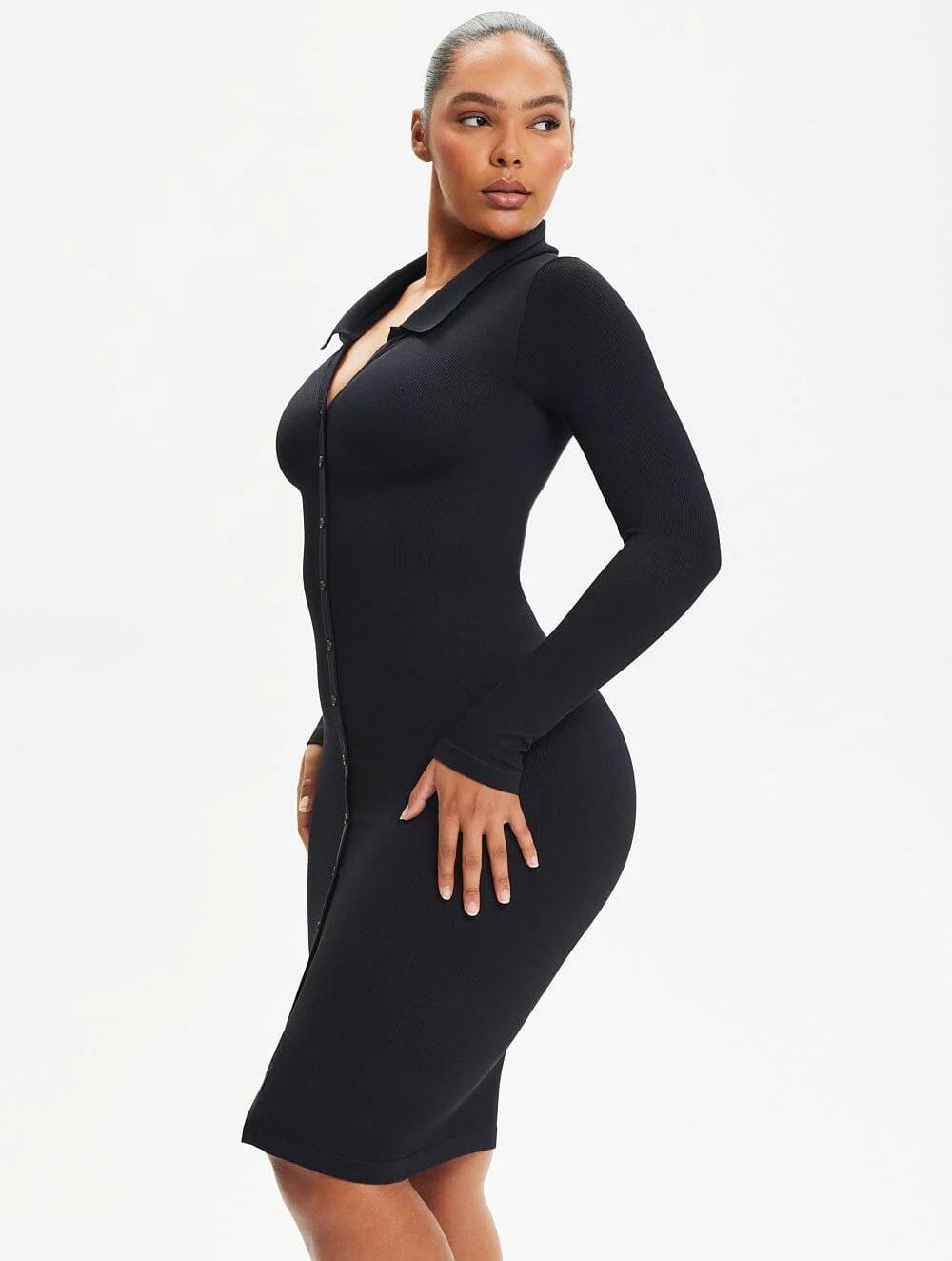 Shapewear Jurk met Kraag en Knoopdetails