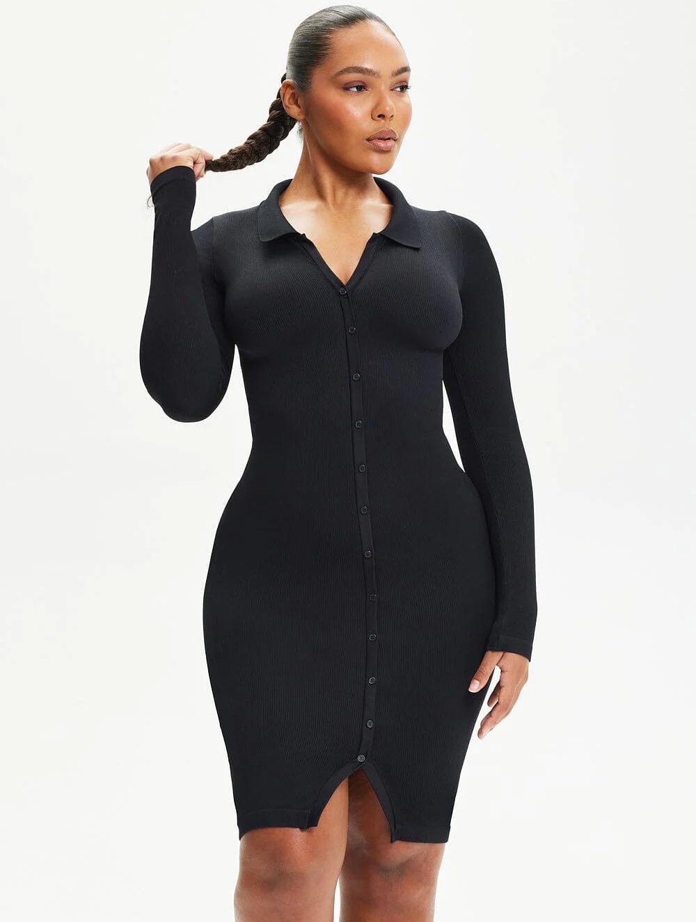 Shapewear Jurk met Kraag en Knoopdetails