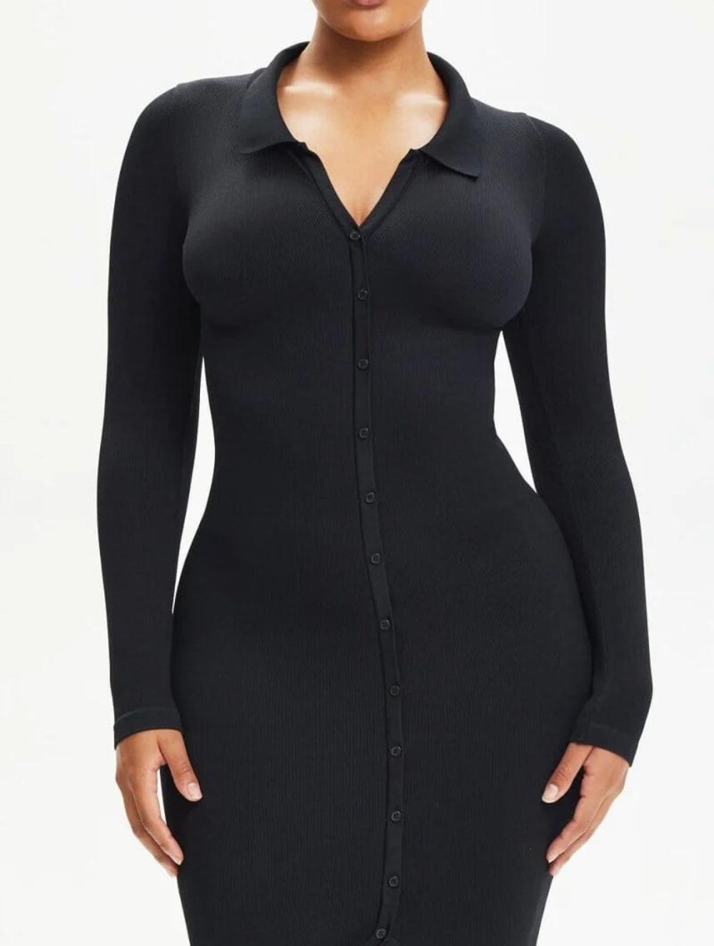 Shapewear Jurk met Kraag en Knoopdetails