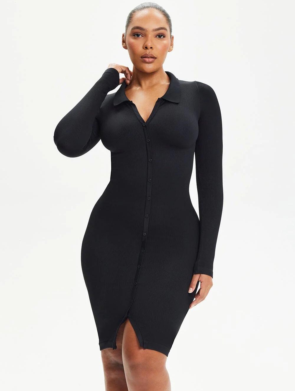 Shapewear Jurk met Kraag en Knoopdetails