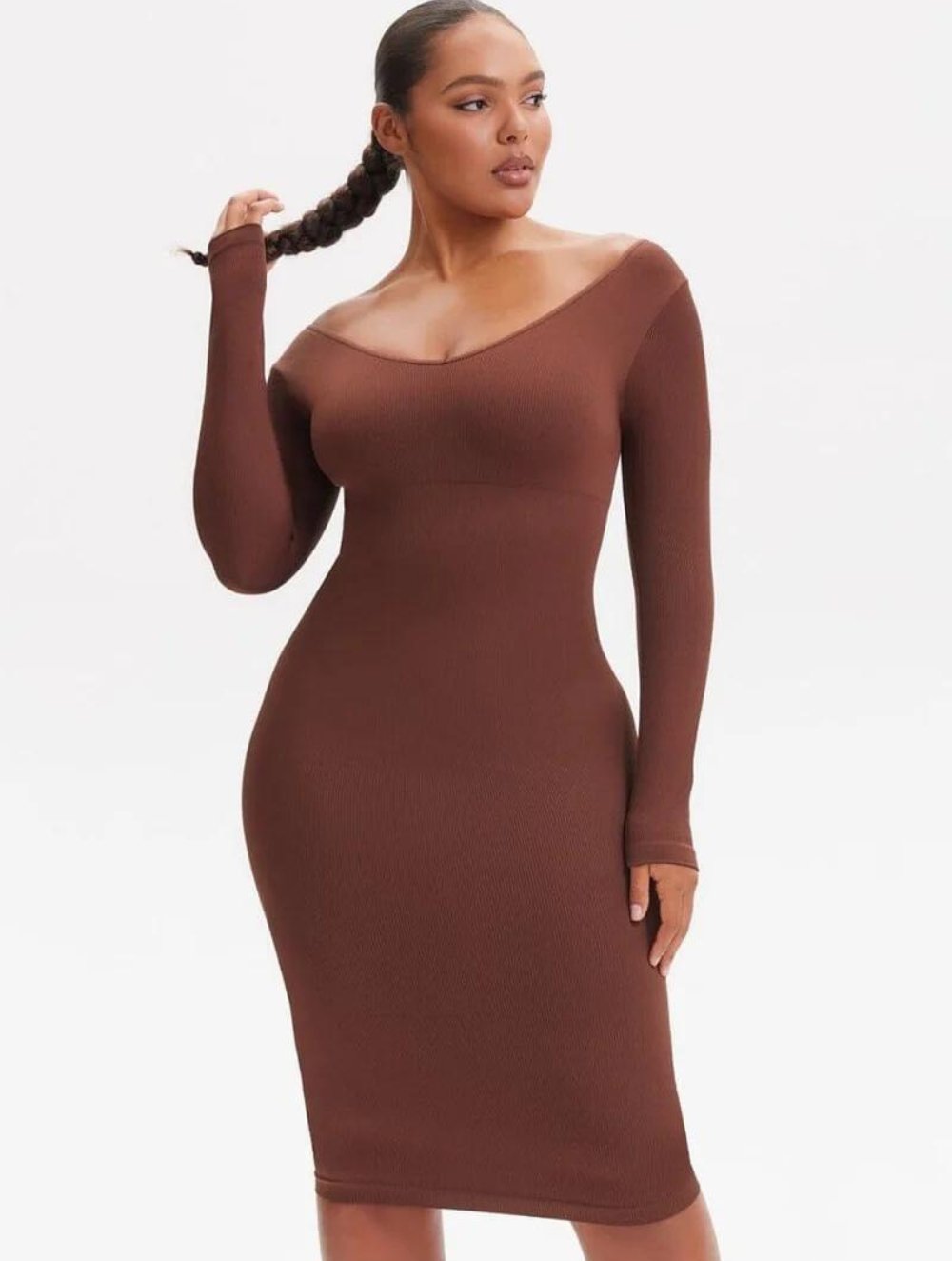 Shapewear V-Hals Jurk met Lange Mouwen