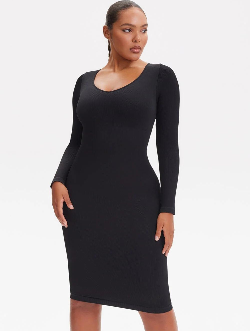 Shapewear V-Hals Jurk met Lange Mouwen