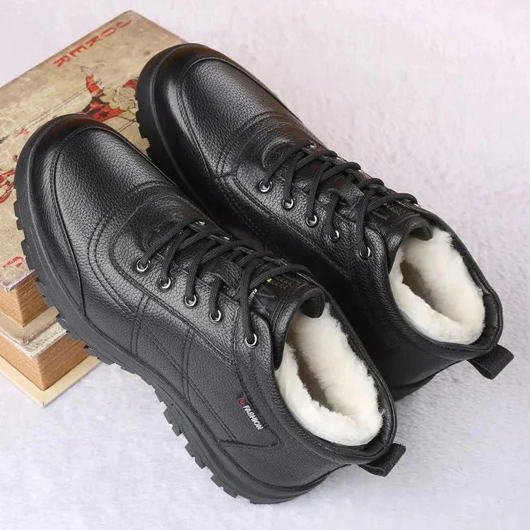 Heren Leren Sportlaarzen – Warme Fleece Binnenvoering, Waterdicht & Antislip
