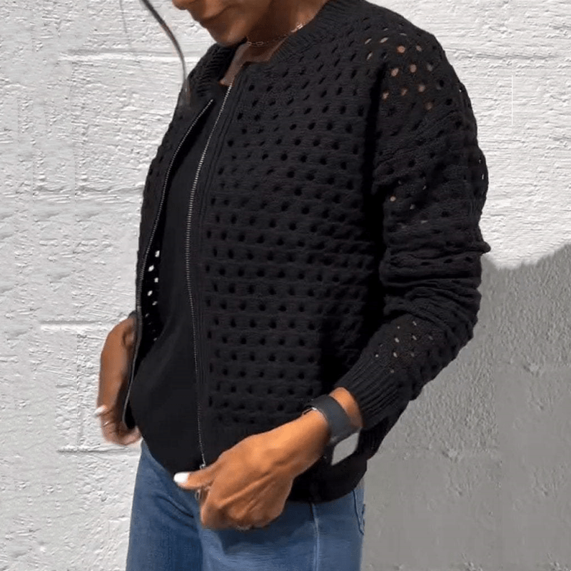 Dames Top met Ritssluiting & Holle Details – Casual en Comfortabel voor Elke Dag