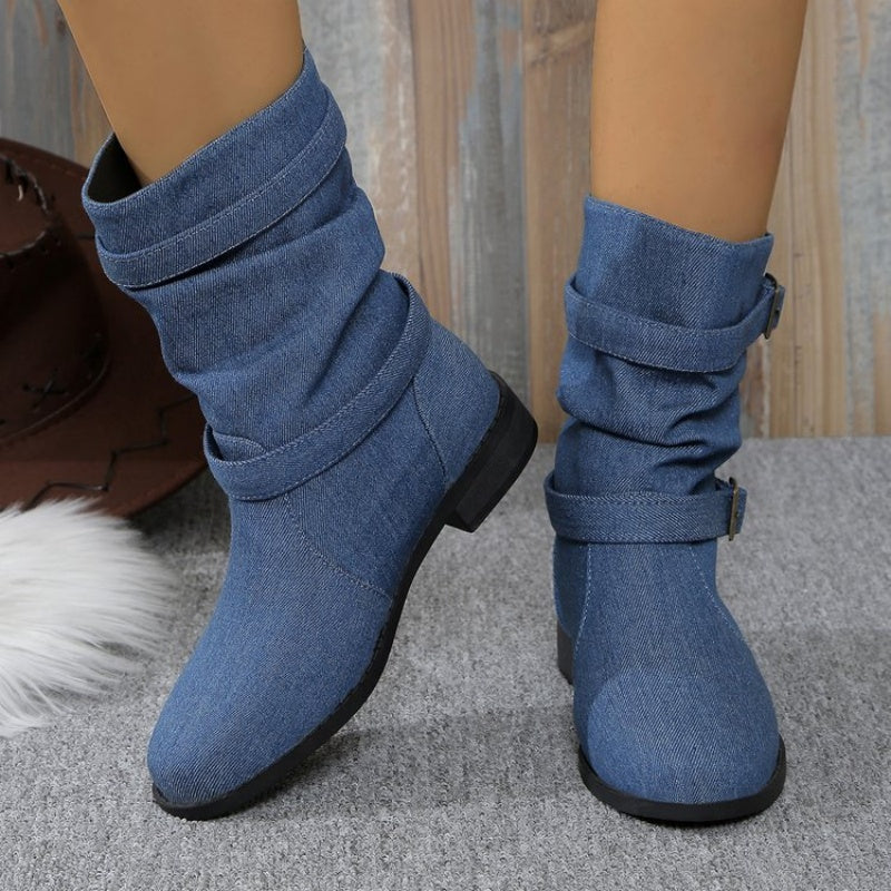 Denim Enkellaarzen met Gesp Dames – Stoer & Trendy Schoeisel