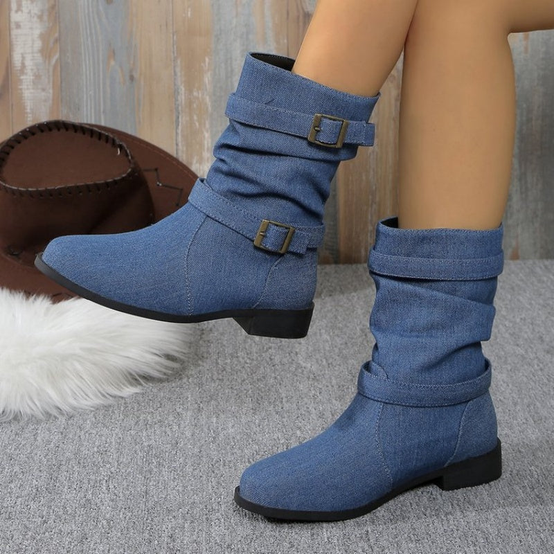 Denim Enkellaarzen met Gesp Dames – Stoer & Trendy Schoeisel