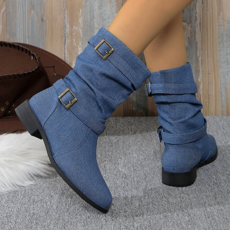 Denim Enkellaarzen met Gesp Dames – Stoer & Trendy Schoeisel