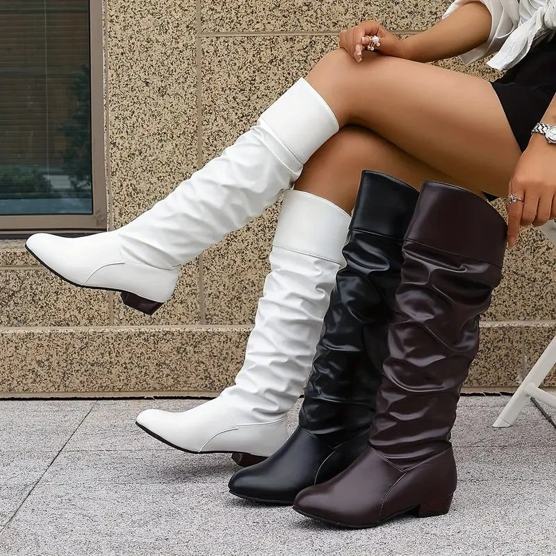 Slouchy Geplooide Hoge Laarzen Dames – Elegant & Comfortabel