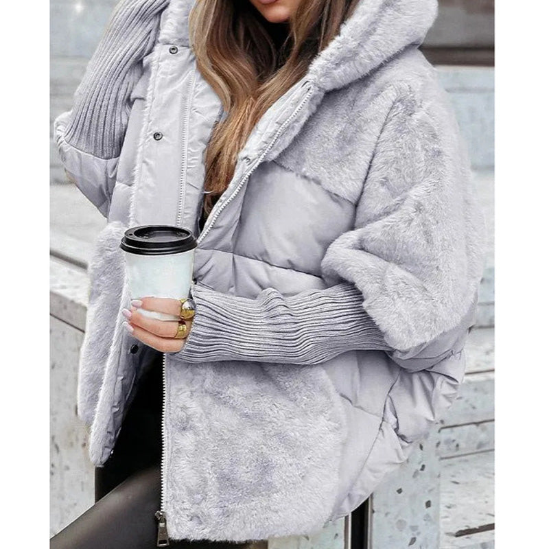 Oversized Patchwork Pufferjas met Capuchon – Warme Winterjas voor Dames